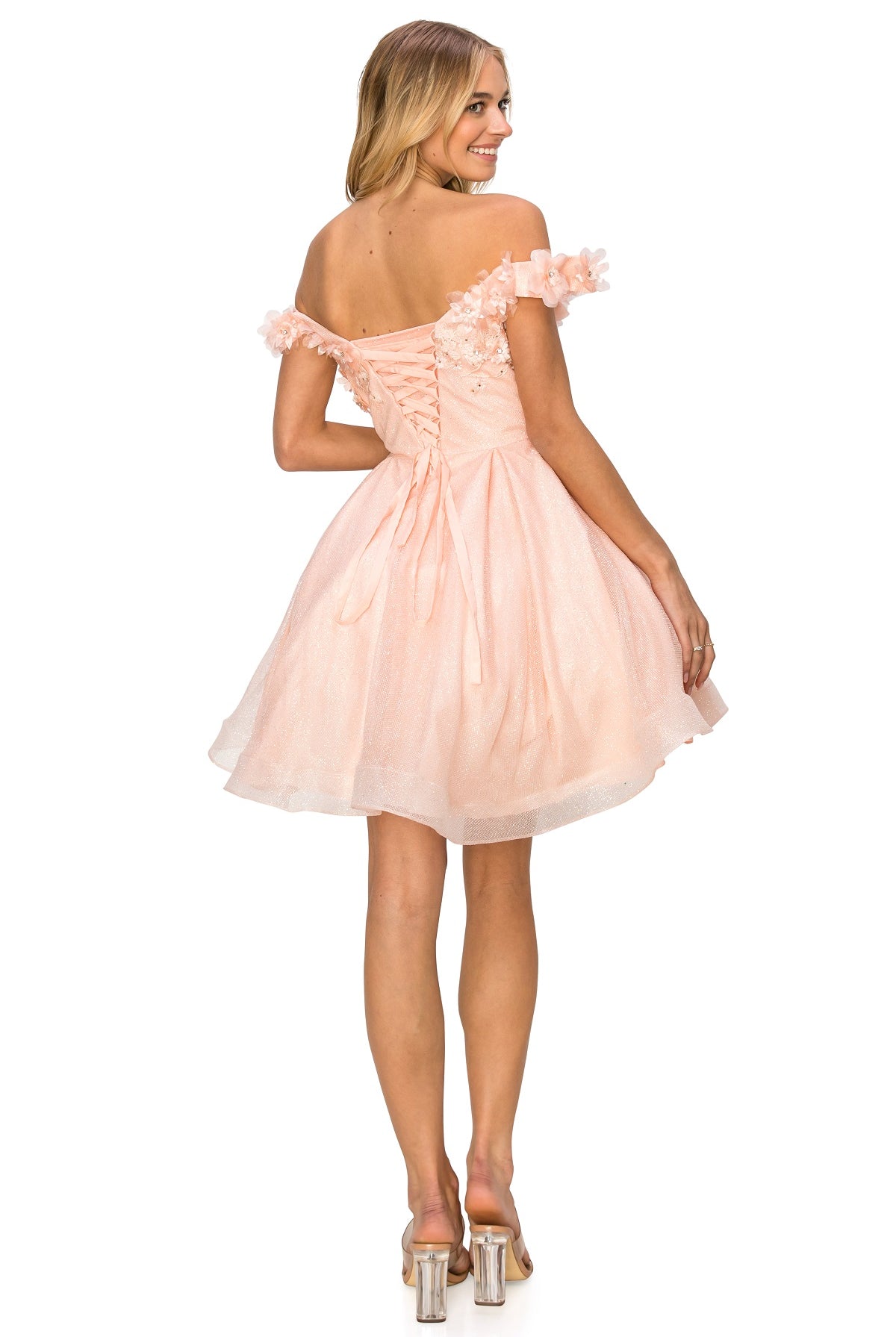 Beautiful 3D flower glitter off shoulder party dress-smcdress