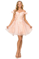 Beautiful 3D flower glitter off shoulder party dress-smcdress