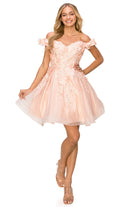 Beautiful 3D flower glitter off shoulder party dress-smcdress