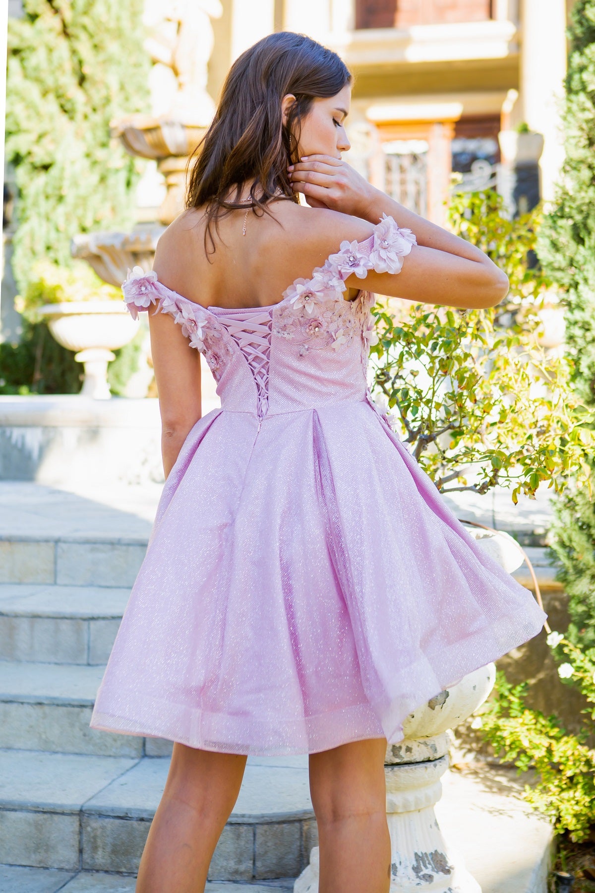 Beautiful 3D flower glitter off shoulder party dress-smcdress