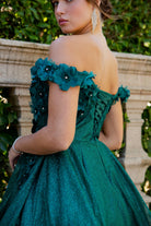 Beautiful 3D flower glitter off shoulder party dress-smcdress