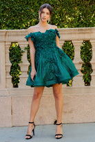 Beautiful 3D flower glitter off shoulder party dress-smcdress