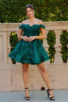 Beautiful 3D flower glitter off shoulder party dress-smcdress