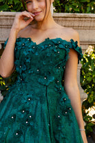 Beautiful 3D flower glitter off shoulder party dress-smcdress
