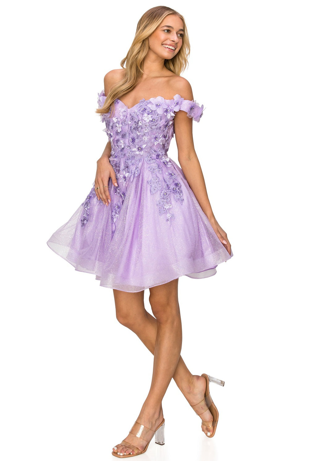 Beautiful 3D flower glitter off shoulder party dress-smcdress