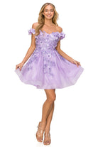 Beautiful 3D flower glitter off shoulder party dress-smcdress