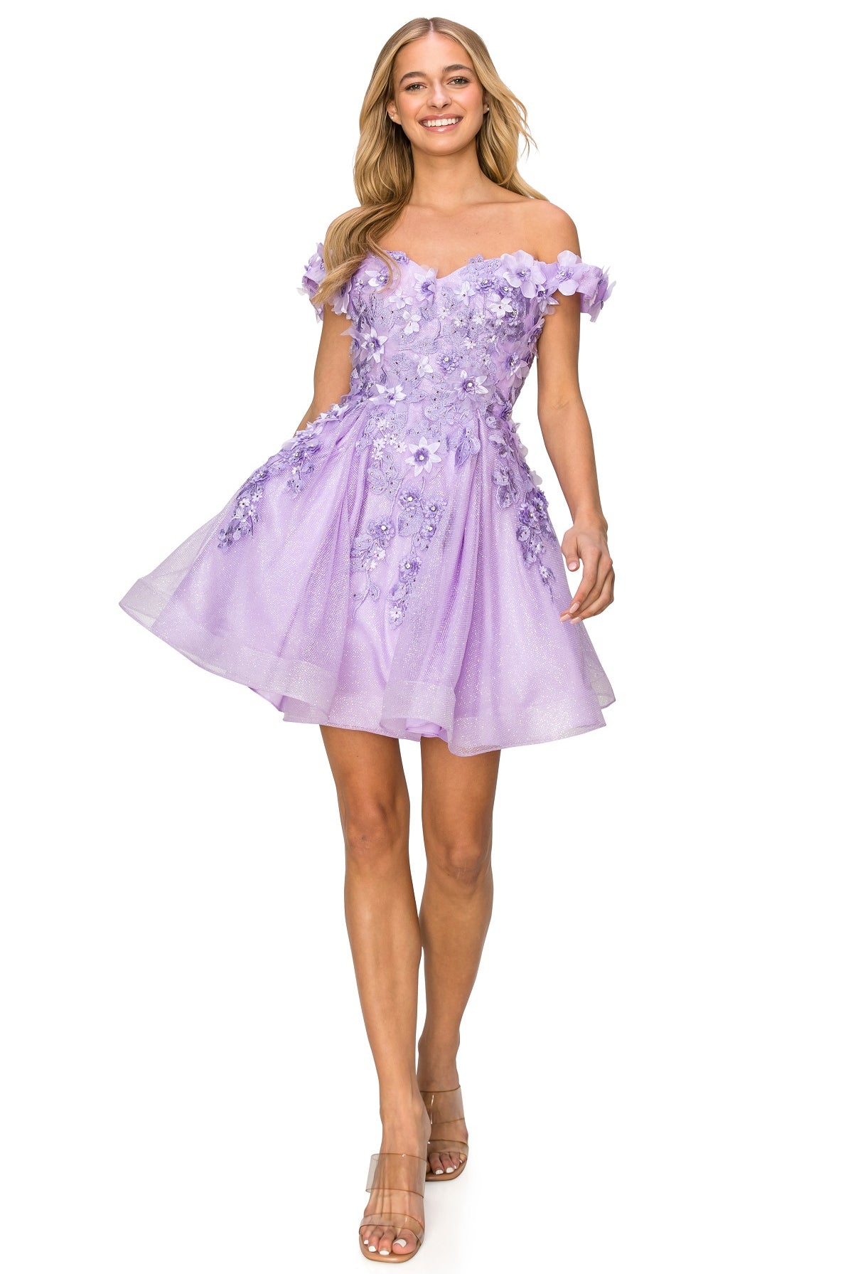 Beautiful 3D flower glitter off shoulder party dress-smcdress