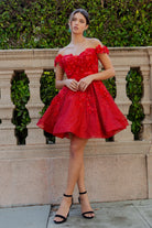 Beautiful 3D flower glitter off shoulder party dress-smcdress