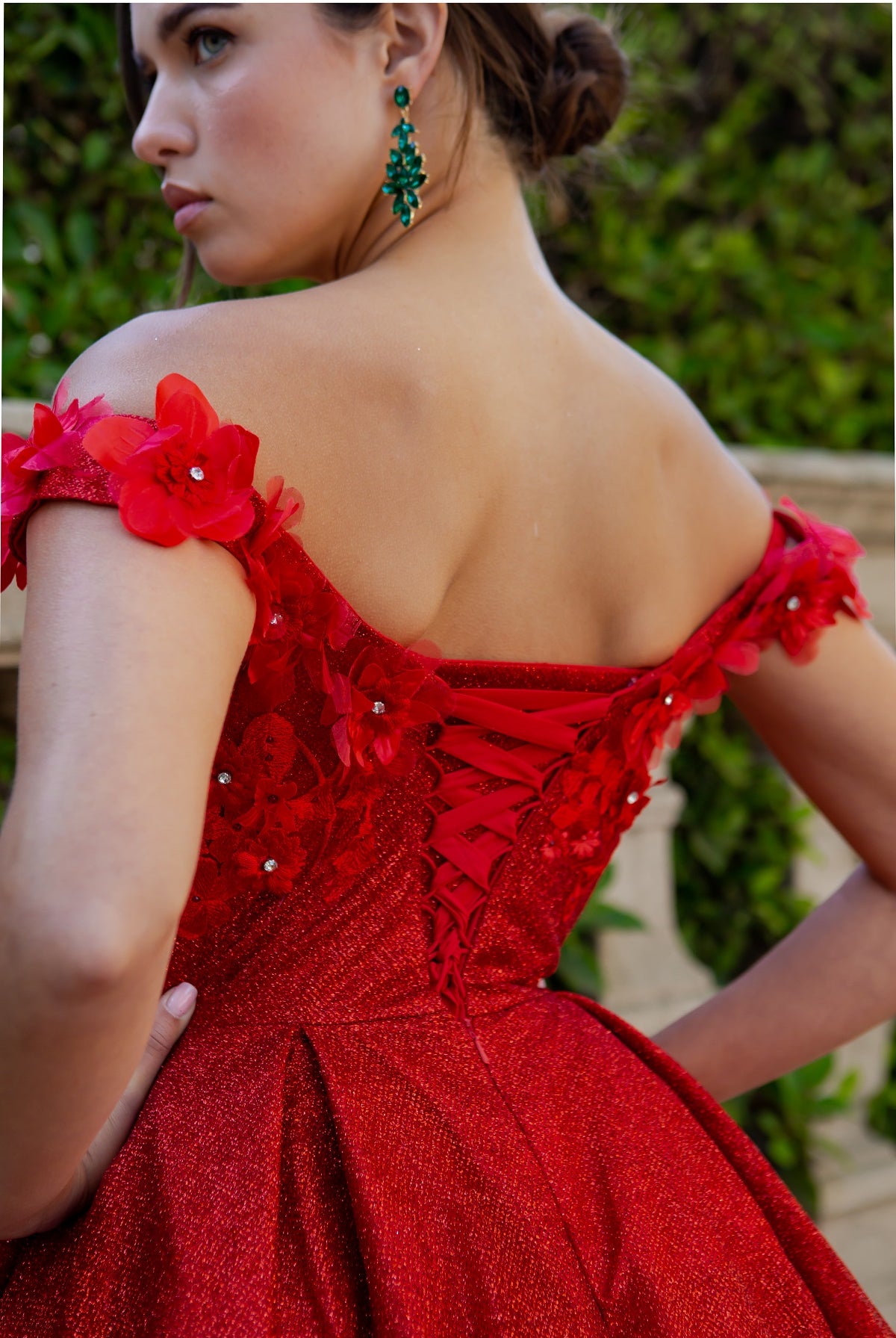 Beautiful 3D flower glitter off shoulder party dress-smcdress