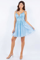 Double spaghetti rhinestone embroidered tulle dress.-smcdress