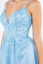 Double spaghetti rhinestone embroidered tulle dress.-smcdress