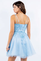 Double spaghetti rhinestone embroidered tulle dress.-smcdress