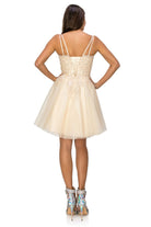 Double spaghetti rhinestone embroidered tulle dress.-smcdress