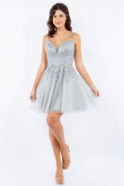 Double spaghetti rhinestone embroidered tulle dress.-smcdress