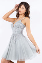 Double spaghetti rhinestone embroidered tulle dress.-smcdress