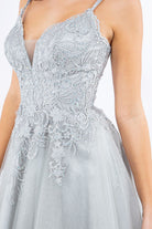 Double spaghetti rhinestone embroidered tulle dress.-smcdress