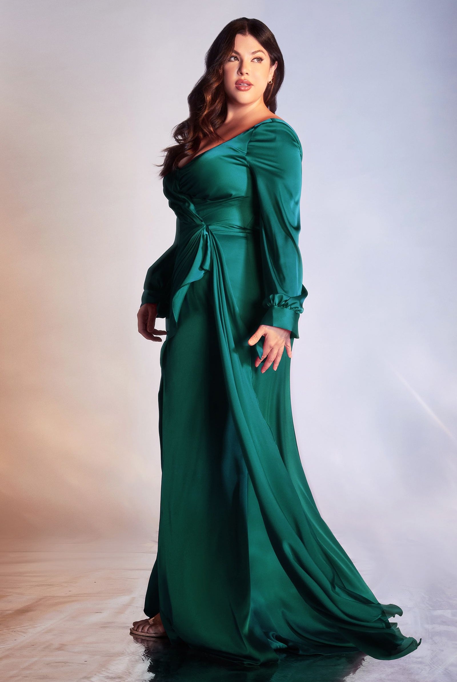 Satin Curve Dress, Long Sleeve-smcdress