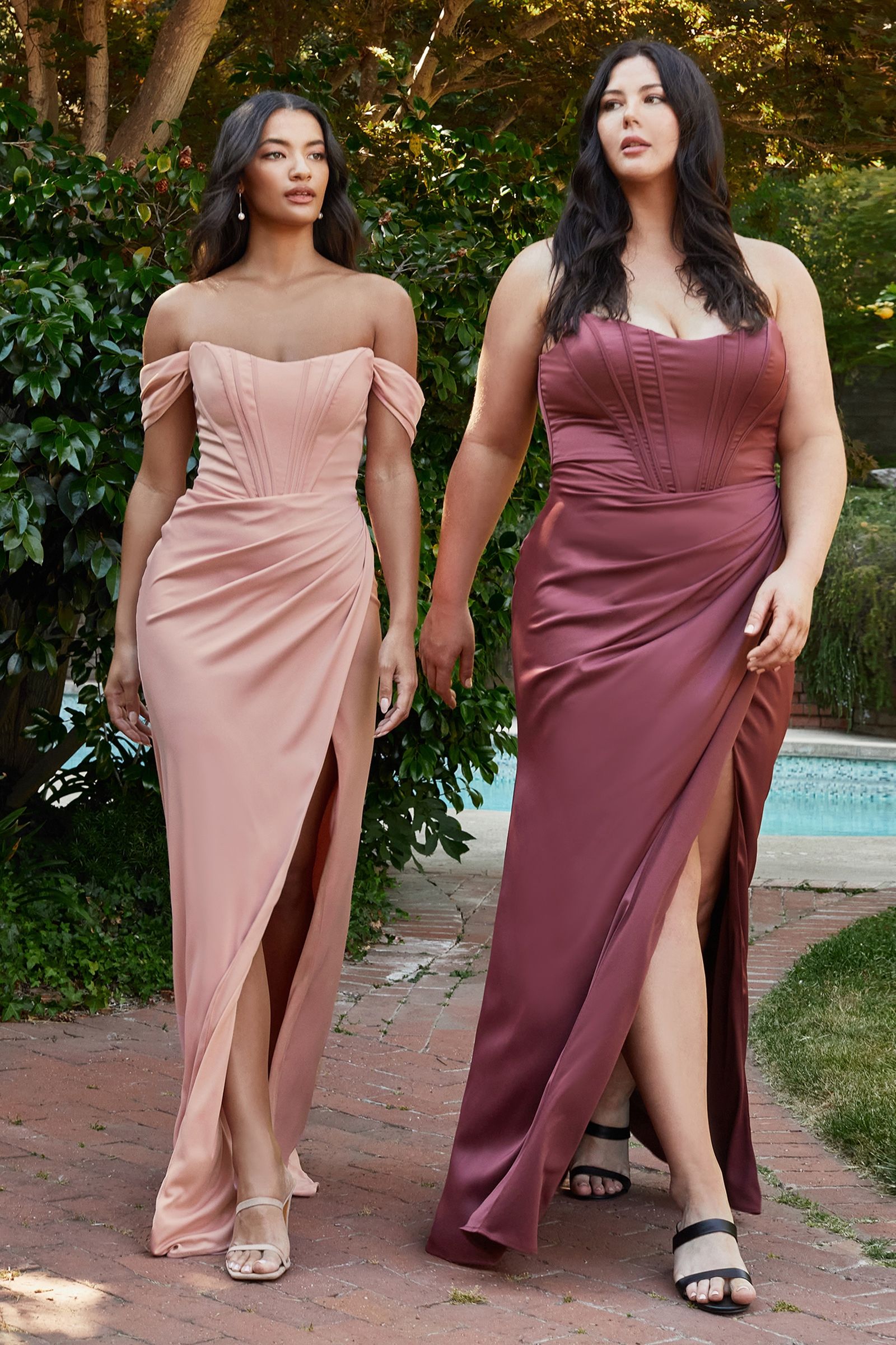 Soft Satin Retro Laced Prom Dress with Corset and Leg Slit-smcdress