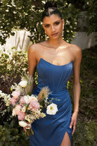 Soft Satin Retro Laced Prom Dress with Corset and Leg Slit-smcdress