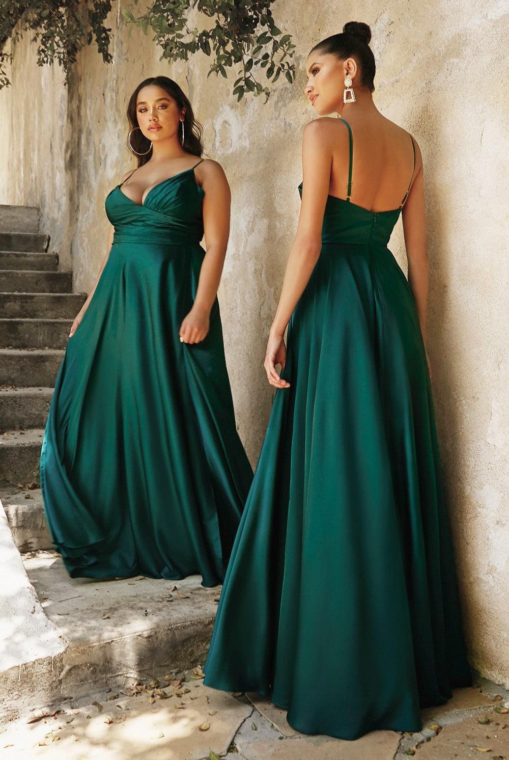 Bridesmaid Dresses with Deep V-Neck, Wrapped Bodice, and High Leg Slit-smcdress