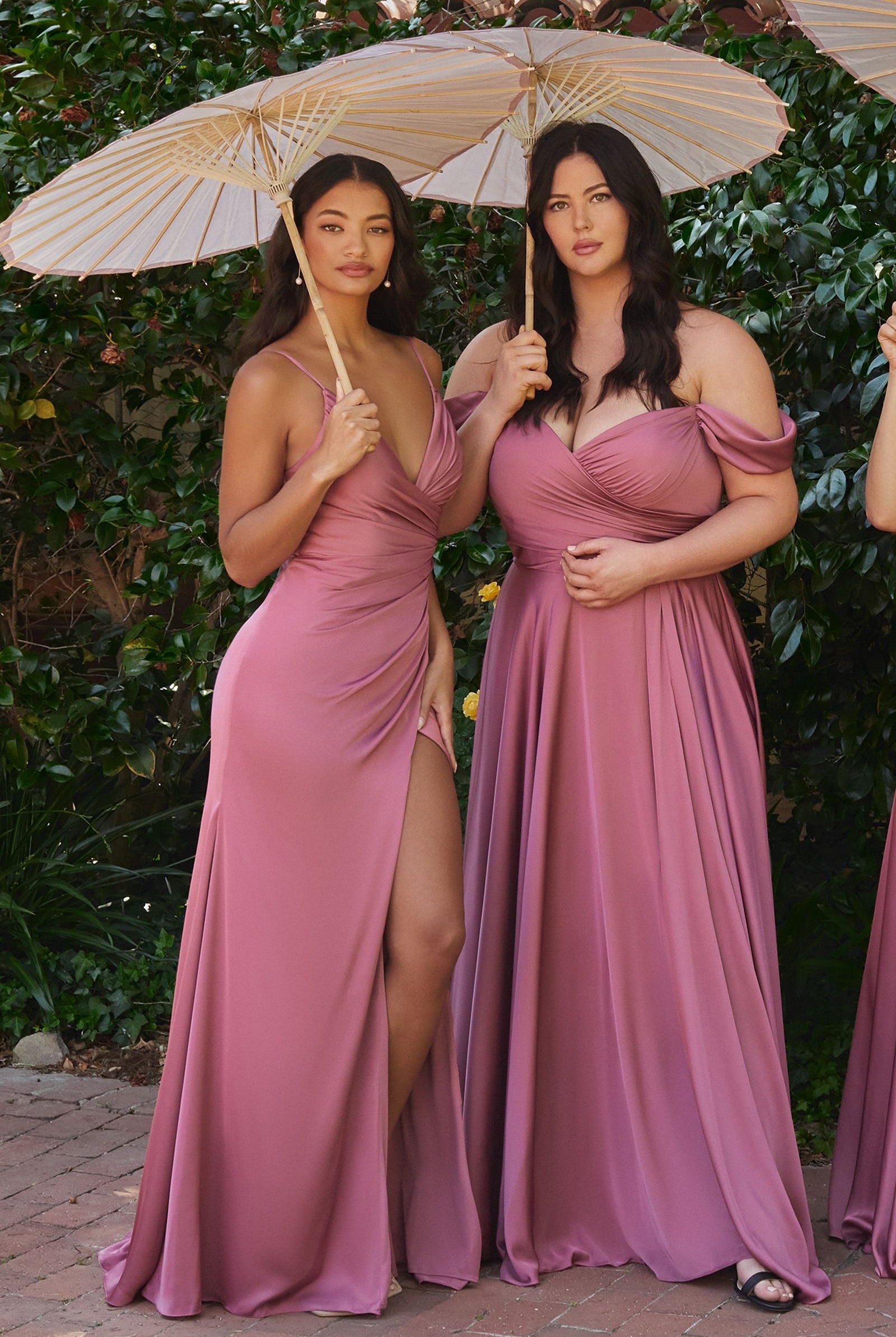 Pretty formal dress: Satin gala prom & bridesmaid dress, fitted & ruched, with v-neck & open back bodice-smcdress