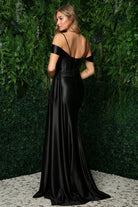 Long Satin Dress with Open Back & Off-Shoulder-smcdress