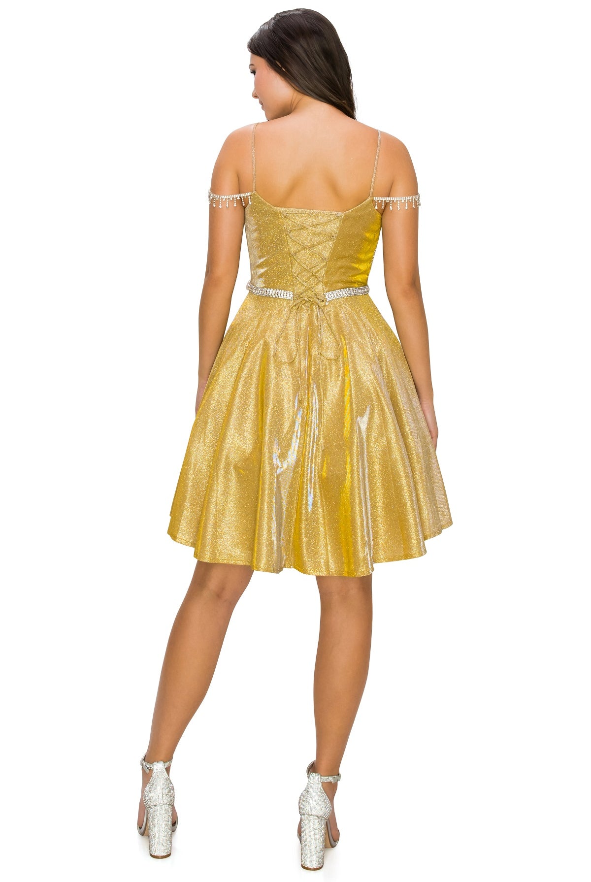 Metallic fabric short dress-smcdress