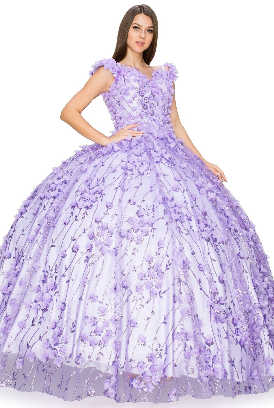 Lilac floral applique ball gown