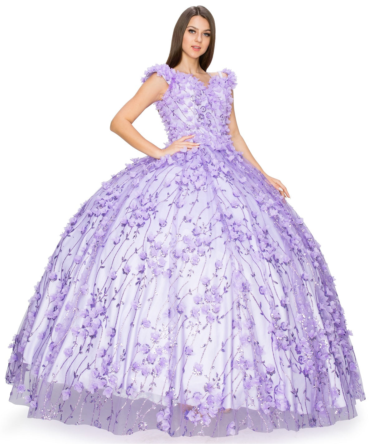 Lilac floral applique ball gown alternative