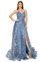 Blue open back glitter dress alternative