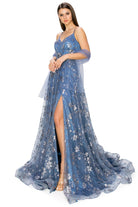 Blue open back glitter dress