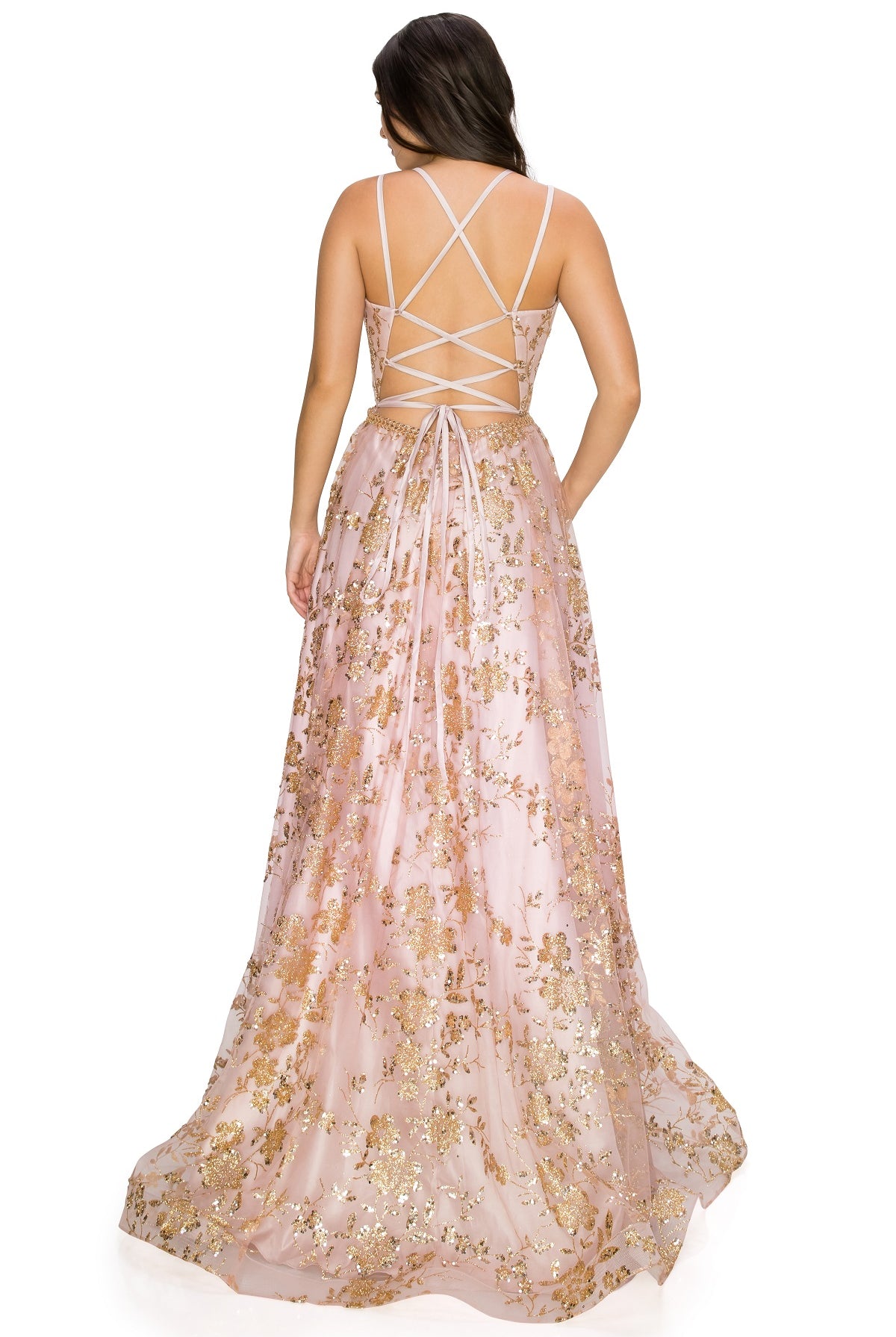 Dazzling Junior open back spaghetti glitter dress-smcdress