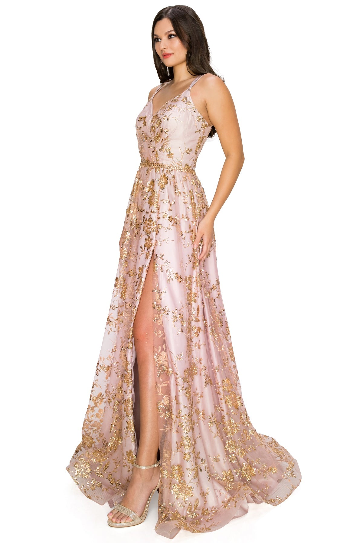 Dazzling Junior open back spaghetti glitter dress-smcdress