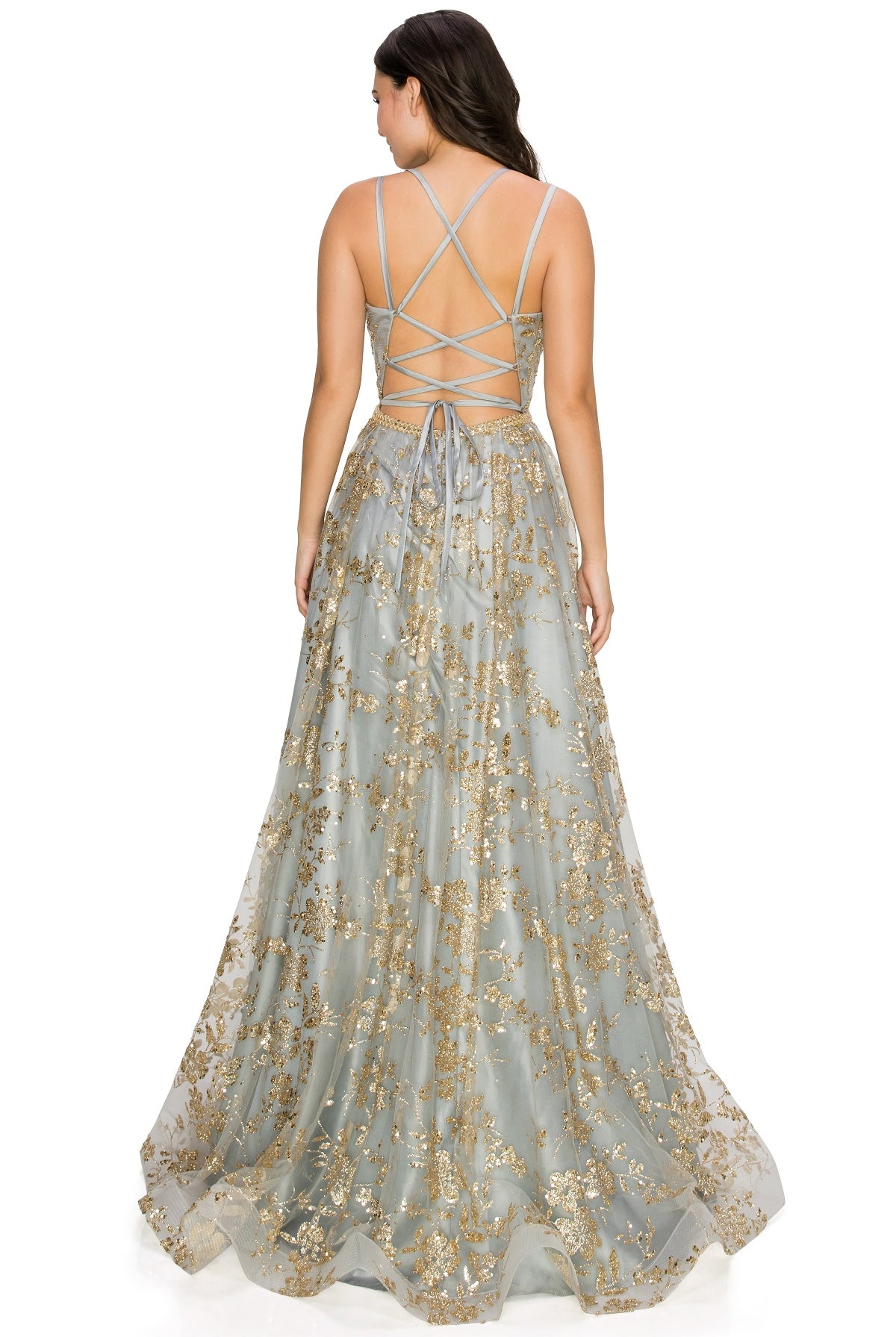 Dazzling Junior open back spaghetti glitter dress-smcdress