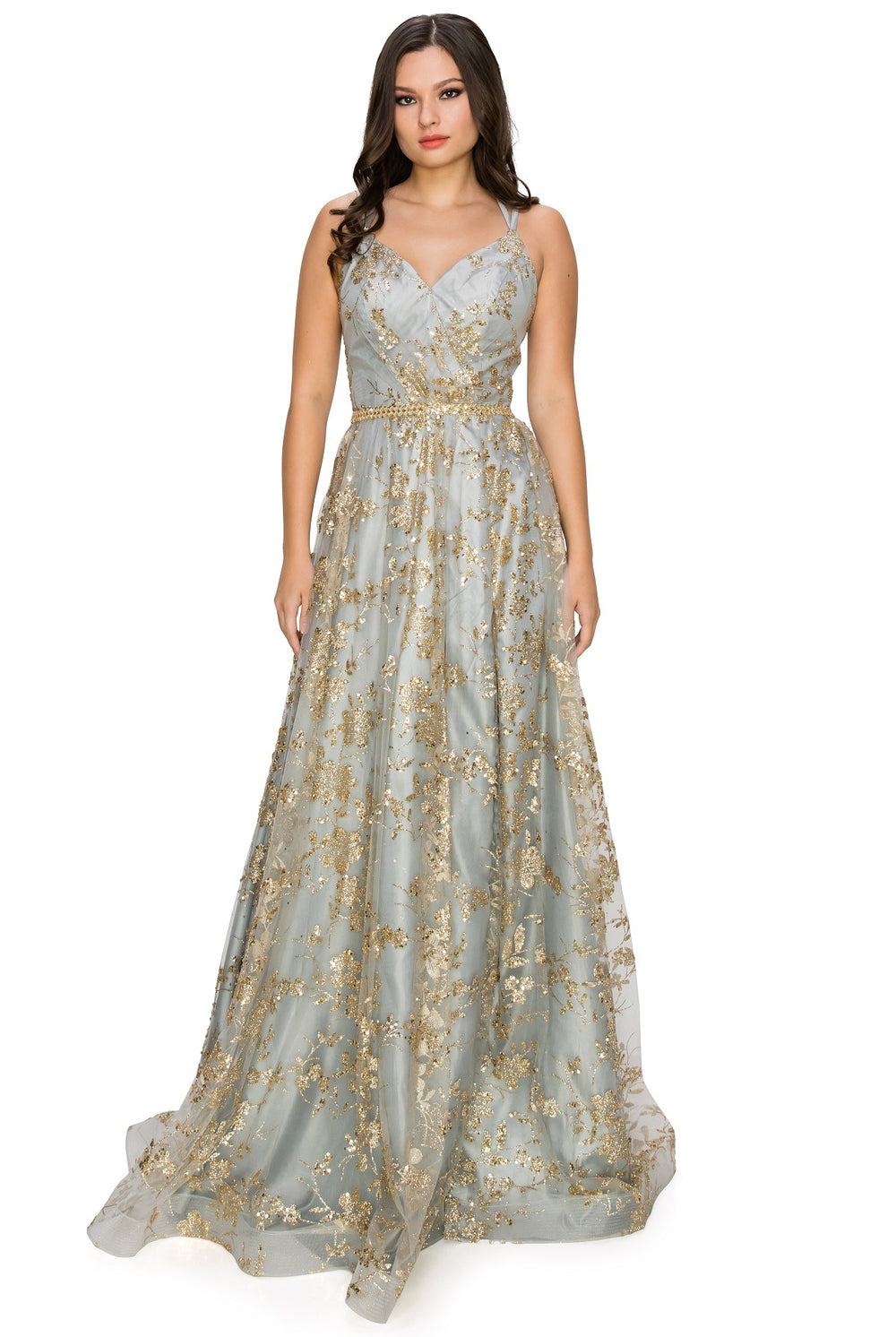 Silver open back glitter dress