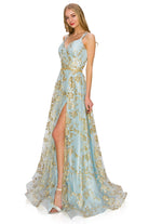Dusty blue open back glitter dress alternative