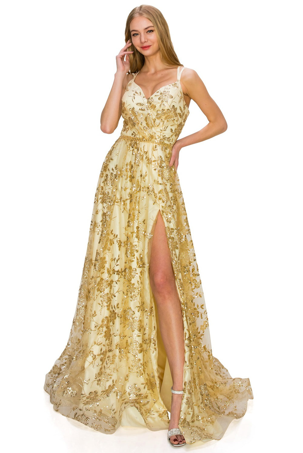 Champagne  open back glitter dress