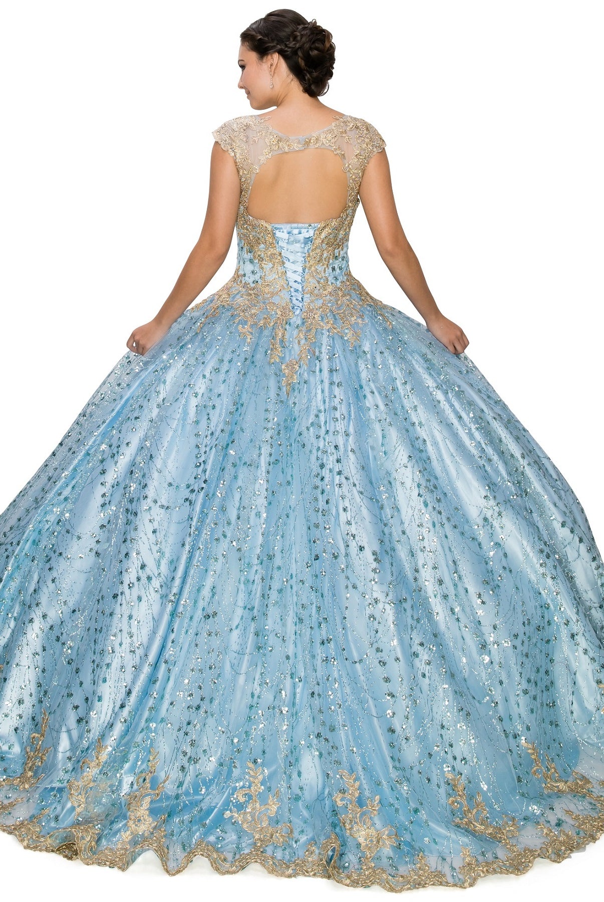 Back of blue quinceanera dress