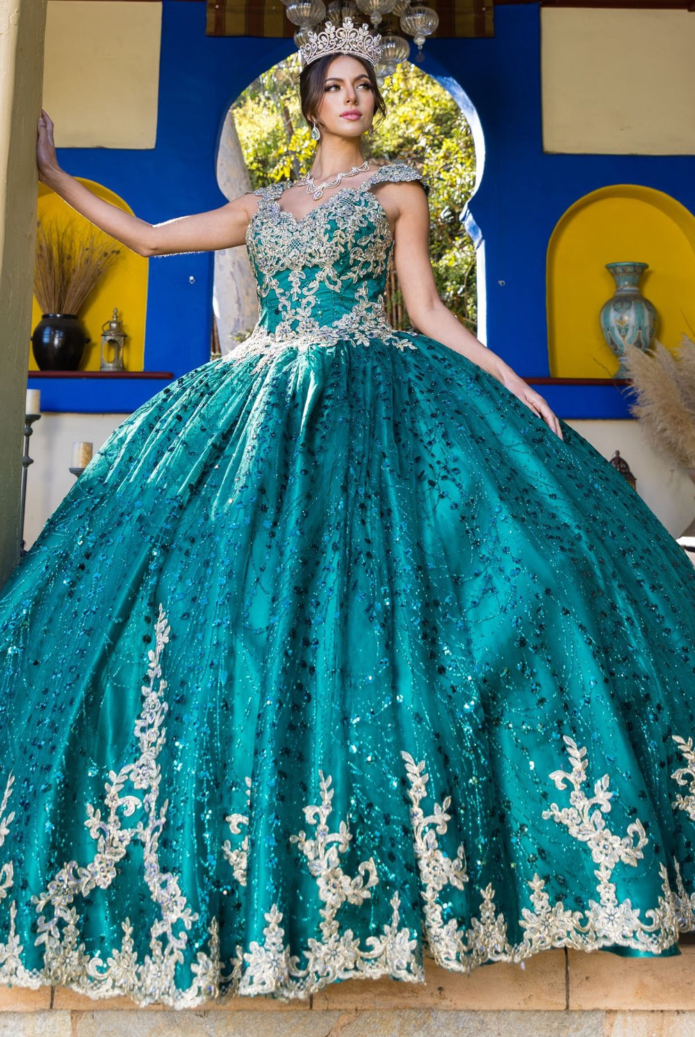 Hunter green quinceanera dress