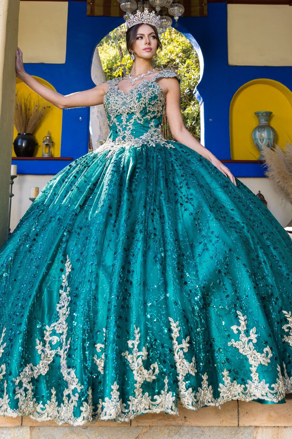 Hunter green quinceanera dress