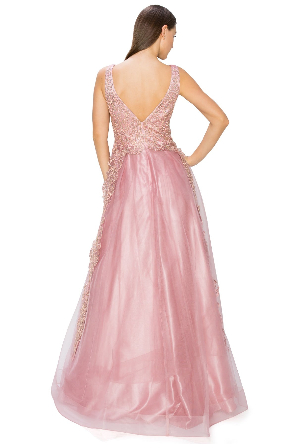Elegant illusion tulle long dress-smcdress