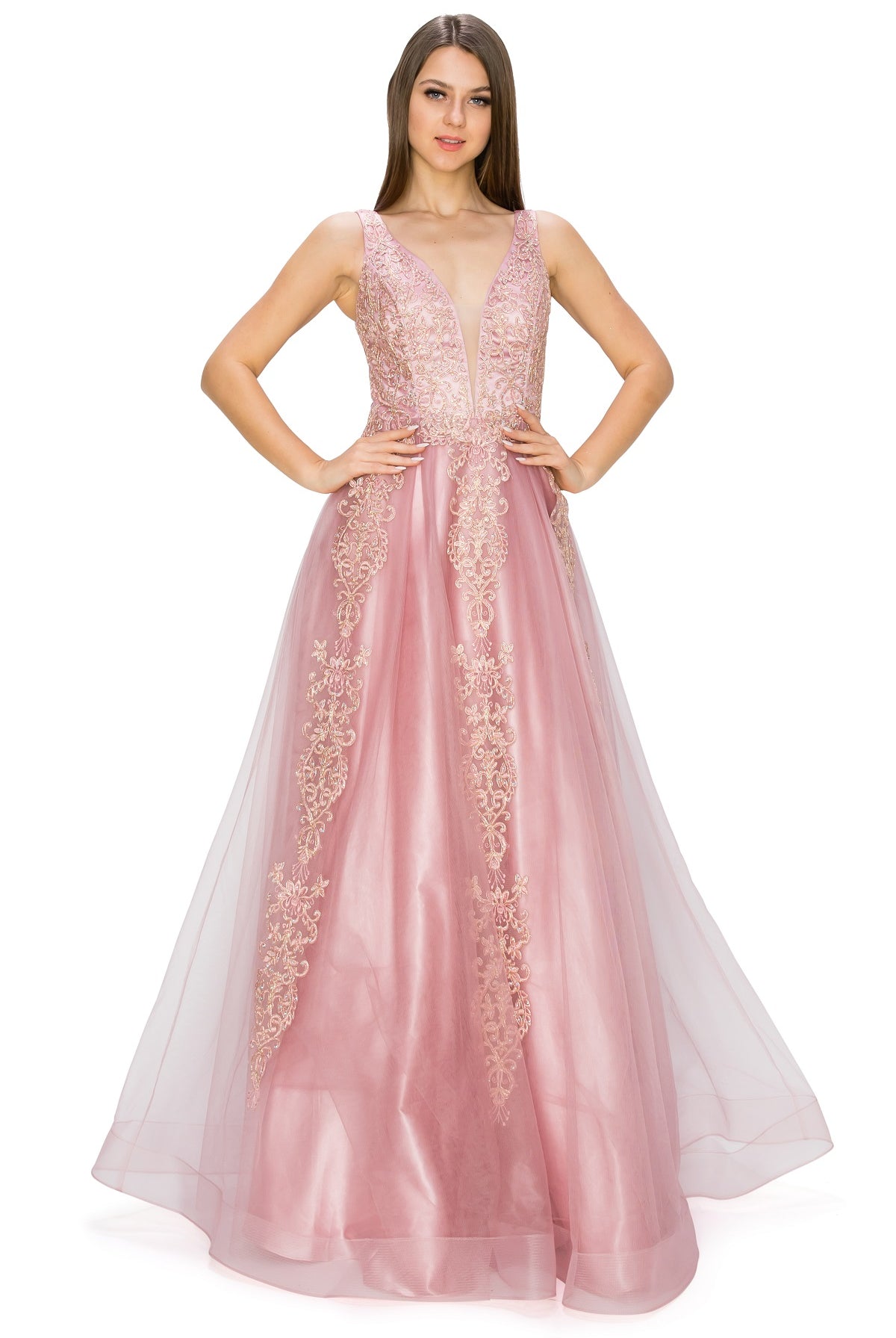 Elegant illusion tulle long dress-smcdress