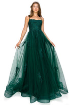 Hunter green tulle ball gown prom dress