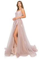 Mauve tulle ball gown prom dress