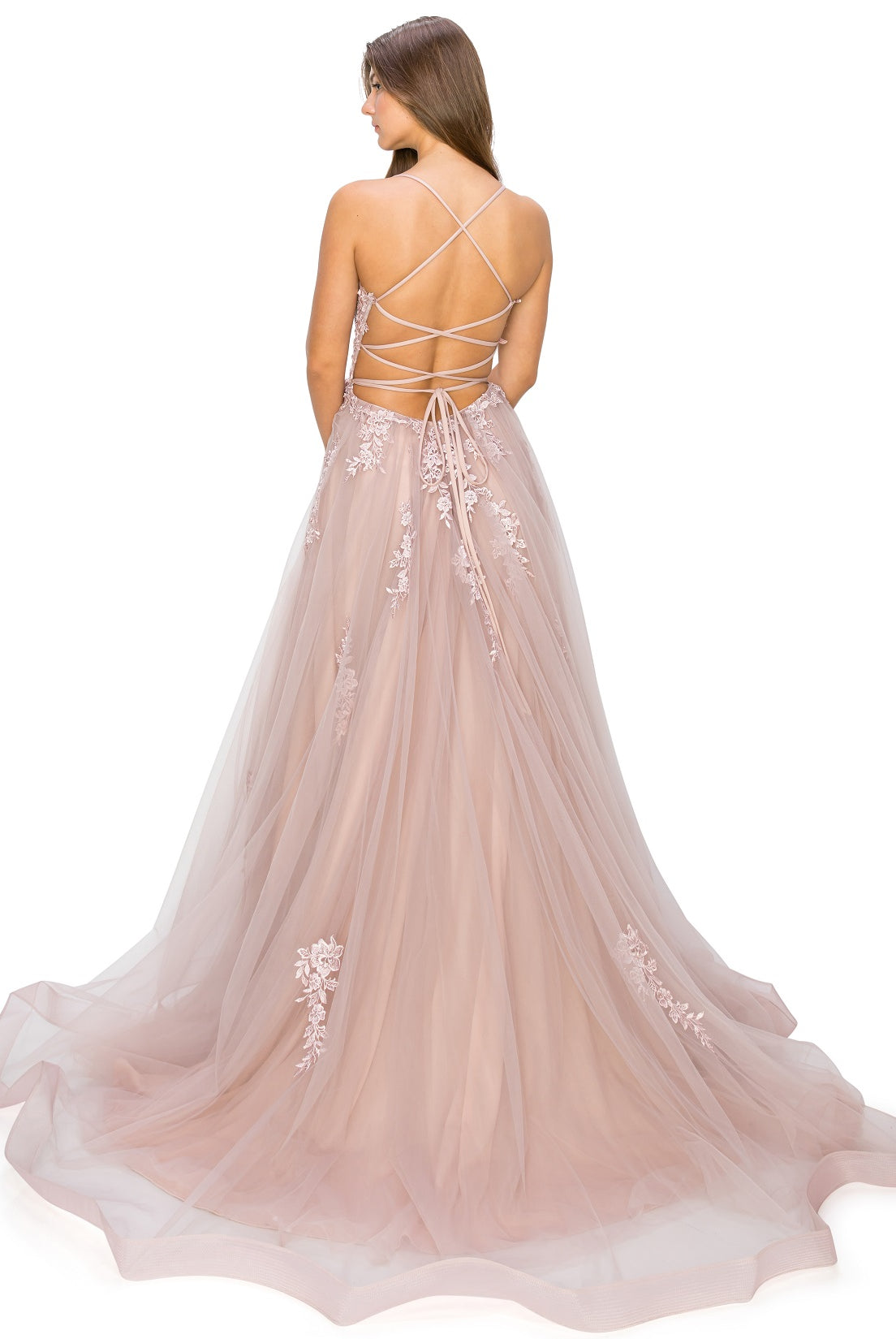 Tulle ball gown with lace and applique-smcdress