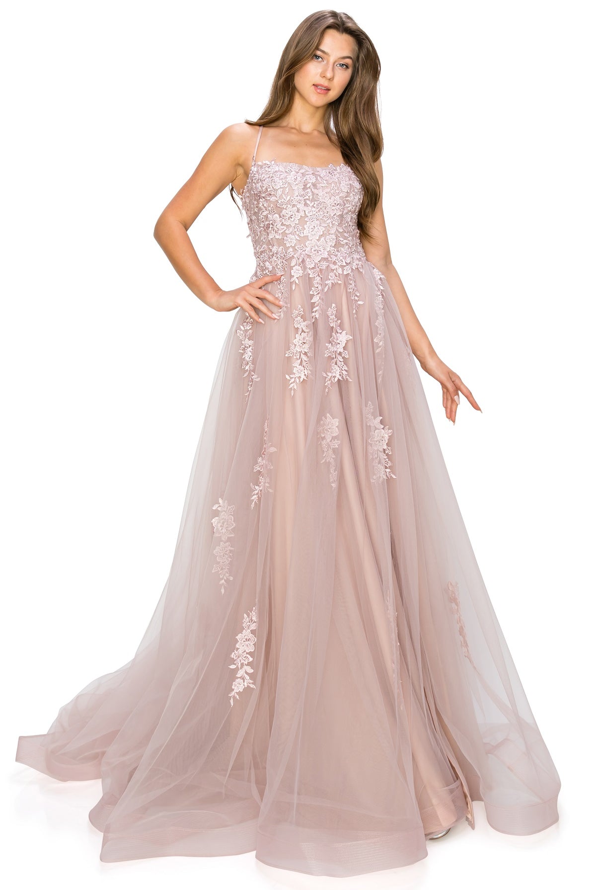 Tulle ball gown with lace and applique-smcdress