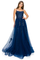 Navy tulle ball gown prom dress