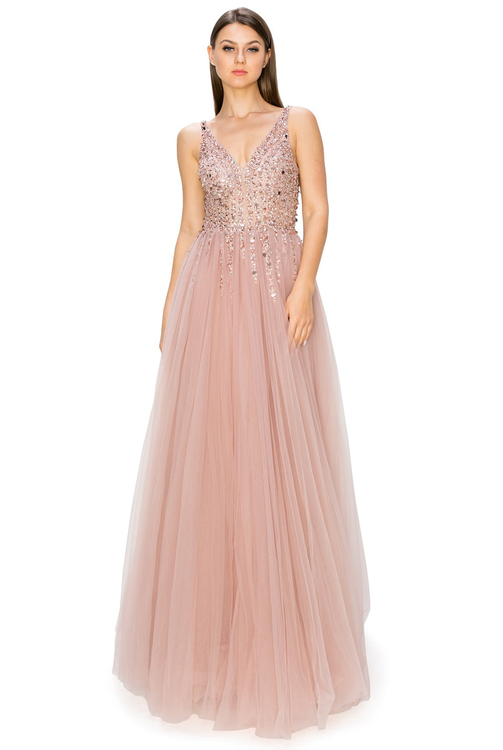 Dusty rose tulle long dress