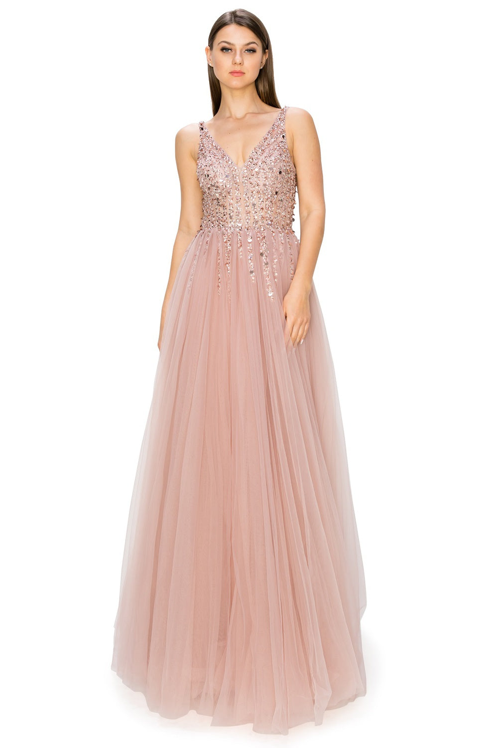 Dusty rose tulle long dress