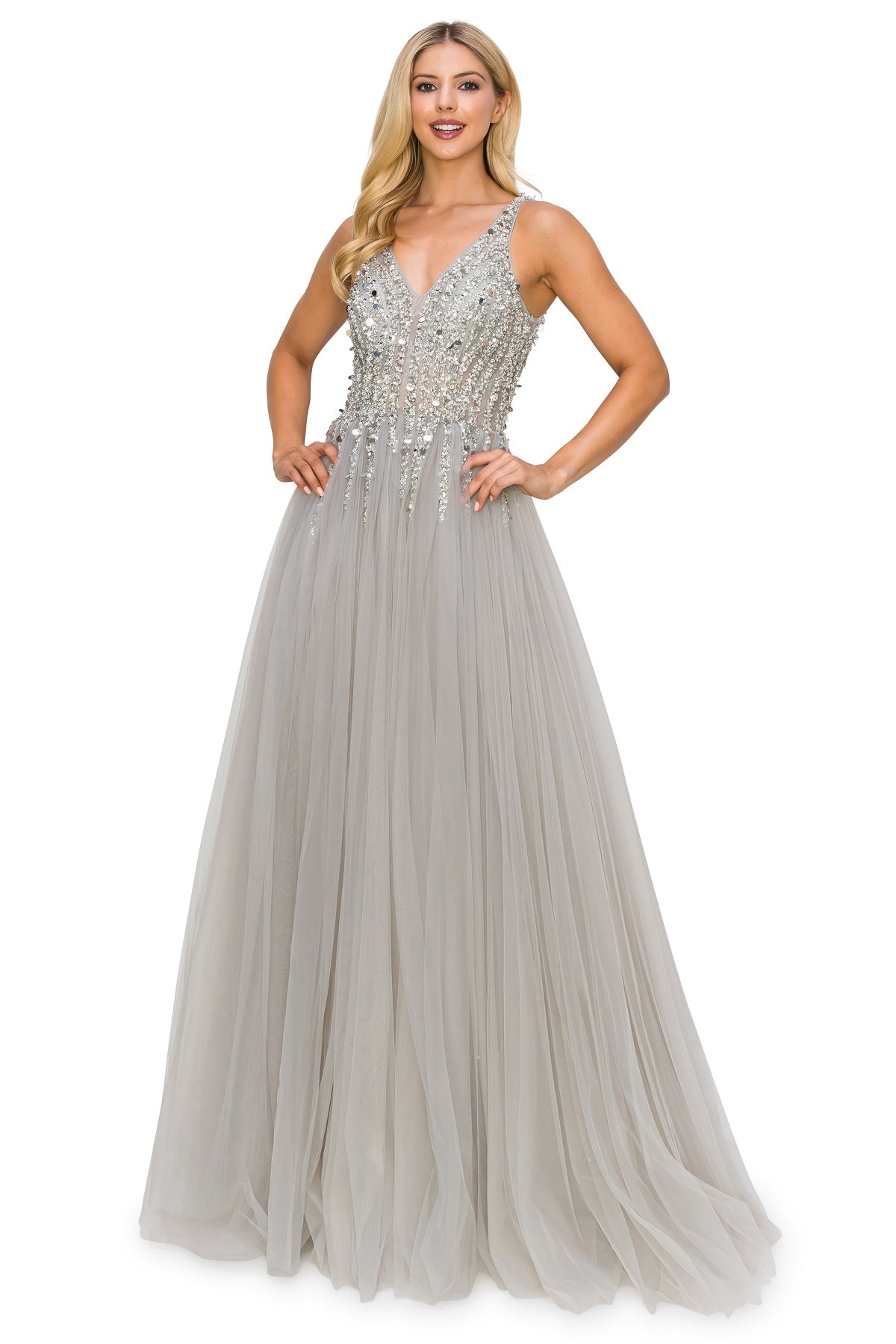 Silver tulle long dress